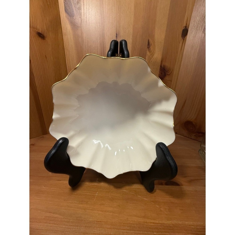 Lenox Ivory Porcelain Fluted Bowl Gold Trim Made in USA Small Floral Candy Dish‎